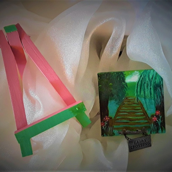 Fairy Crossing - mini canvas art original 3" x 3" - Picture 2 of 4